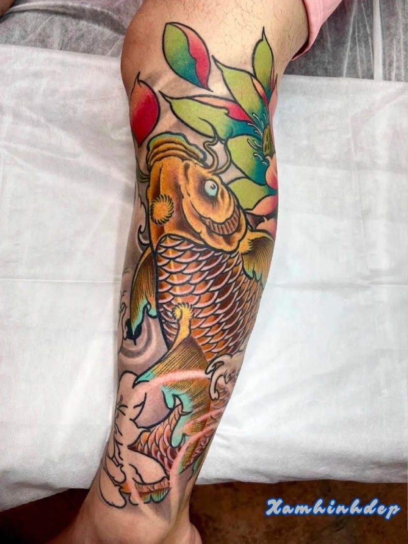 hình xăm cá chép chân đẹp