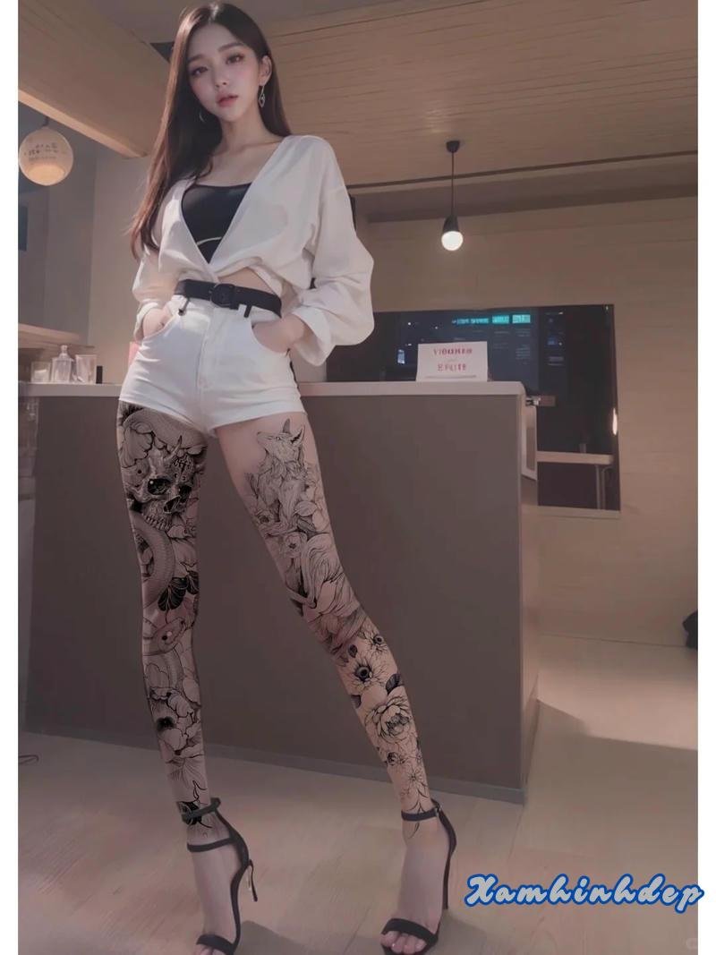 hình xăm full chân nữ phong cách nghệ thuật ấn tượng.