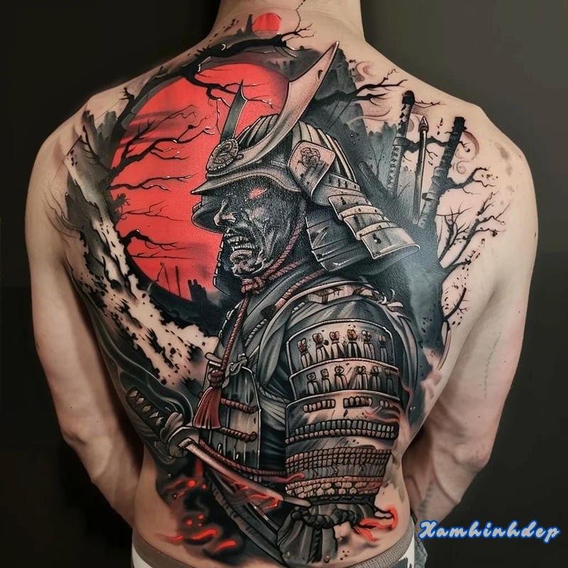 hình xăm full lưng cho nam hình samurai