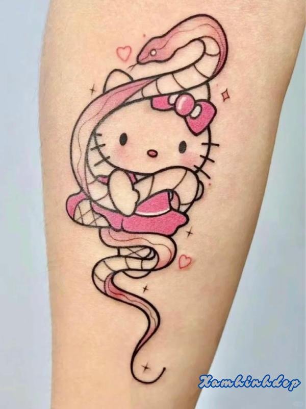 hình xăm hello kitty đáng yêu.