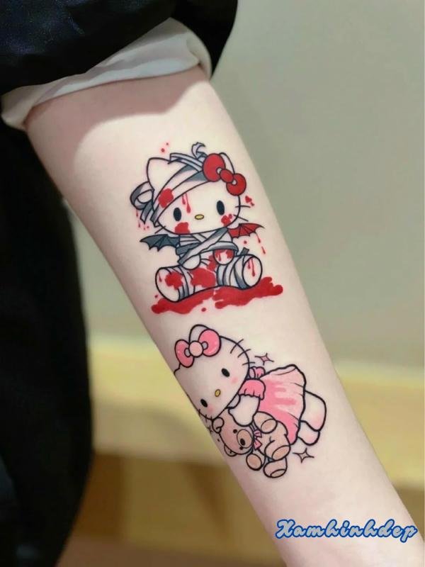 hình xăm hello kitty tinh xảo.