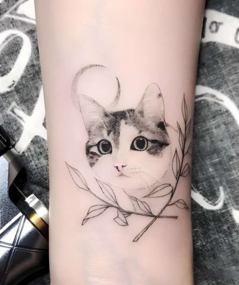 Hình xăm con mèo ở cổ tay cho nữ