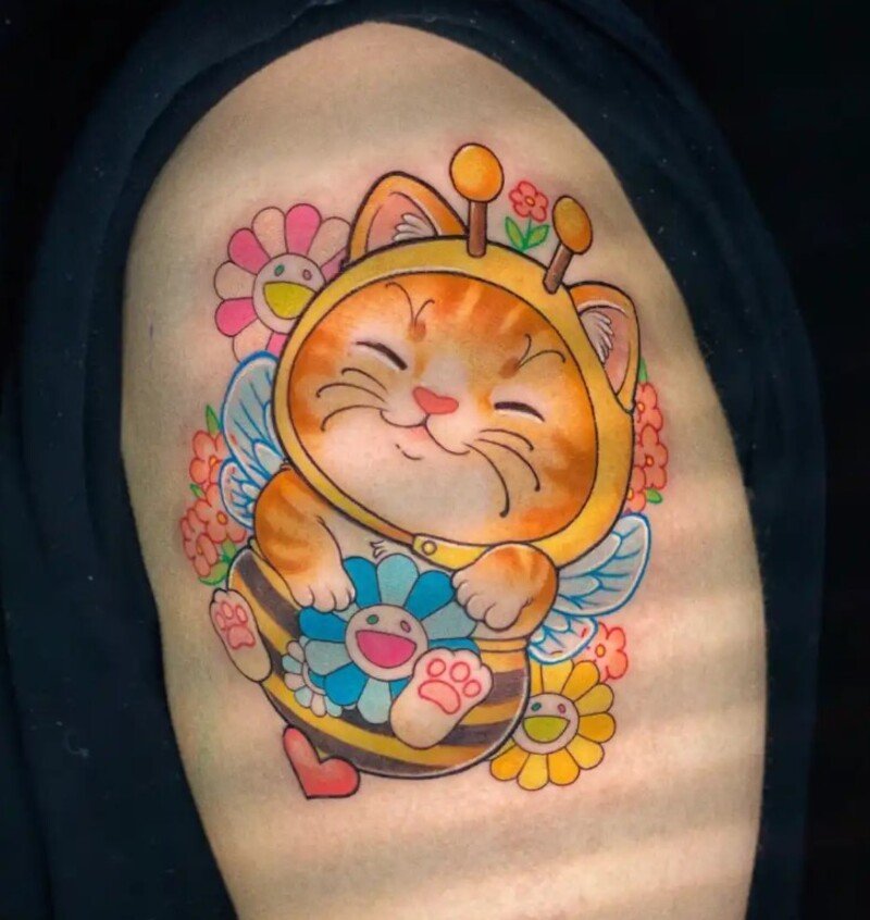 Hình xăm mèo thần tài cute cho nam