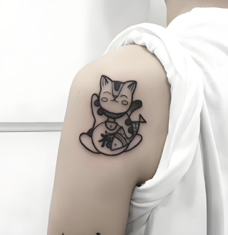Hình xăm mèo thần tài đơn giản cho nam
