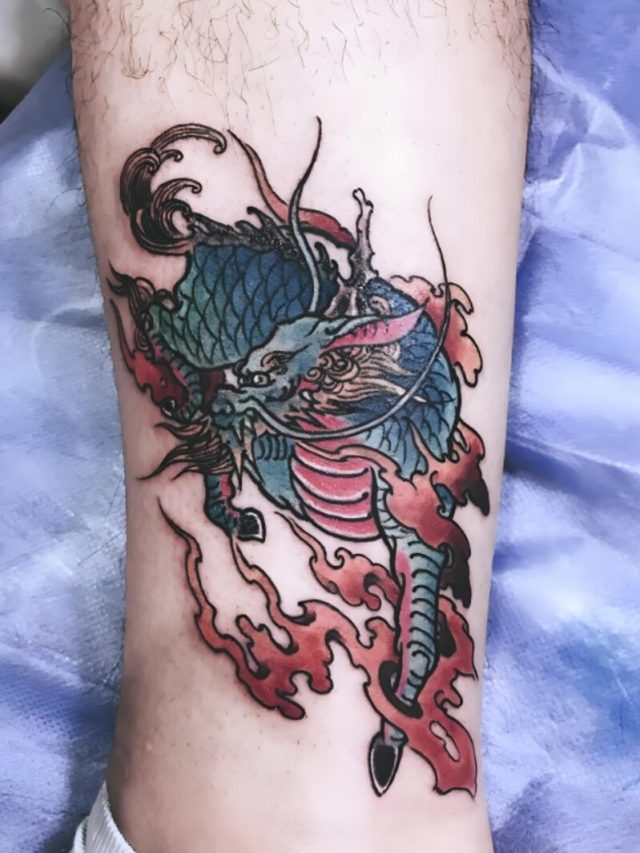 xăm kỳ lân màu cho nam