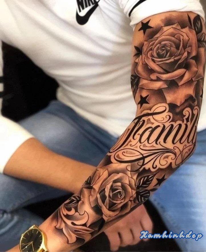 hình xăm bắp tay sắc nét.