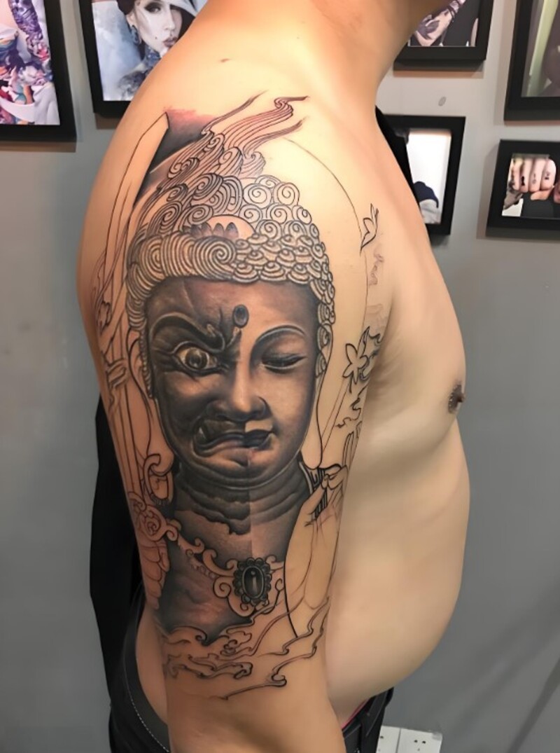 hình xăm bất động minh vương và phật như lai cho nam