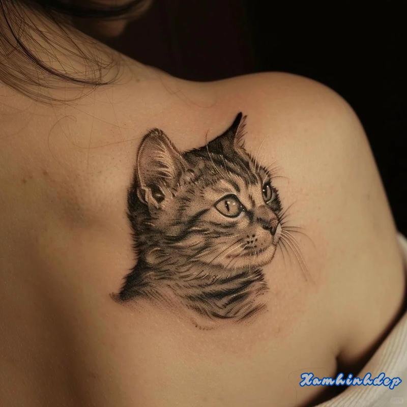 hình xăm con mèo sắc nét.