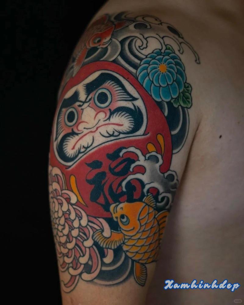 hình xăm daruma đẹp tinh xảo.