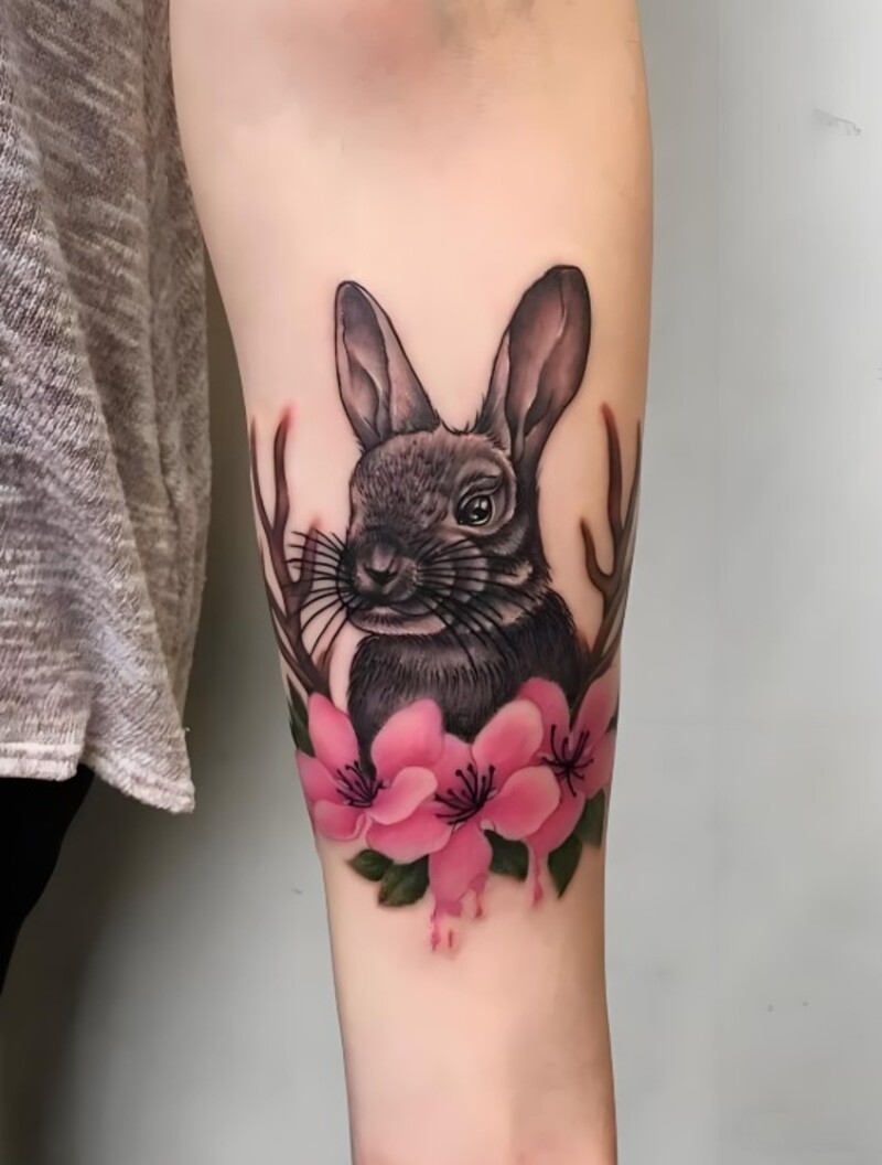 hình xăm đầu con thỏ cho nữ ở tay