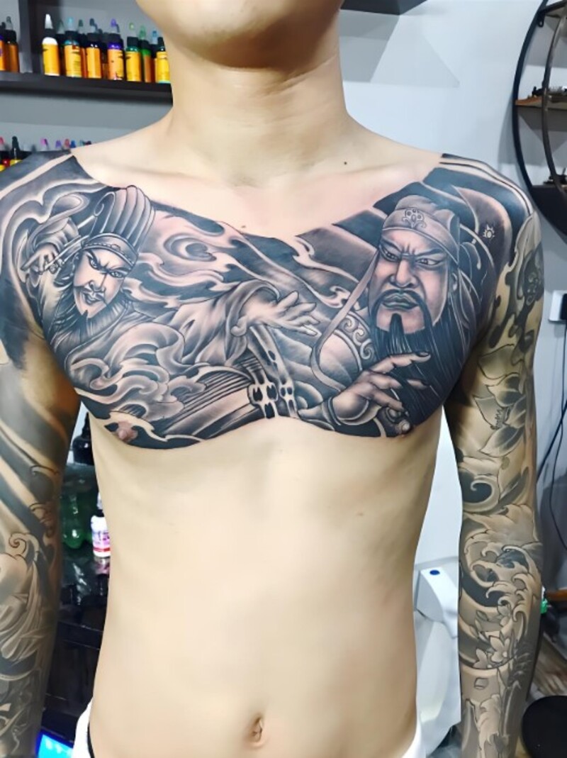 hình xăm gia cát lượng và quan công cho nam