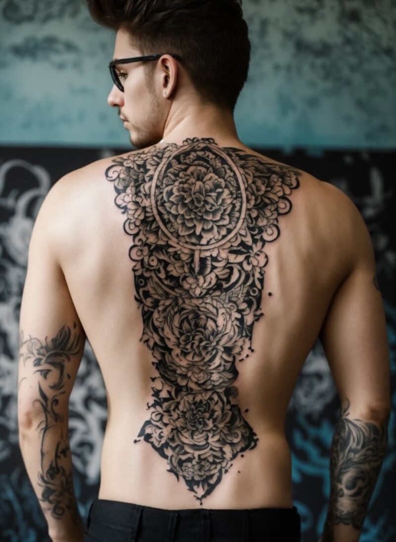 hình xăm hoa văn kín lưng cho nam