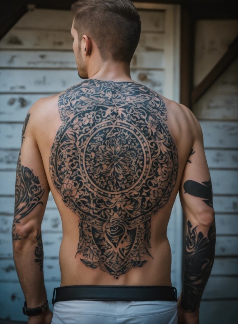 hình xăm hoa văn ở lưng cho nam