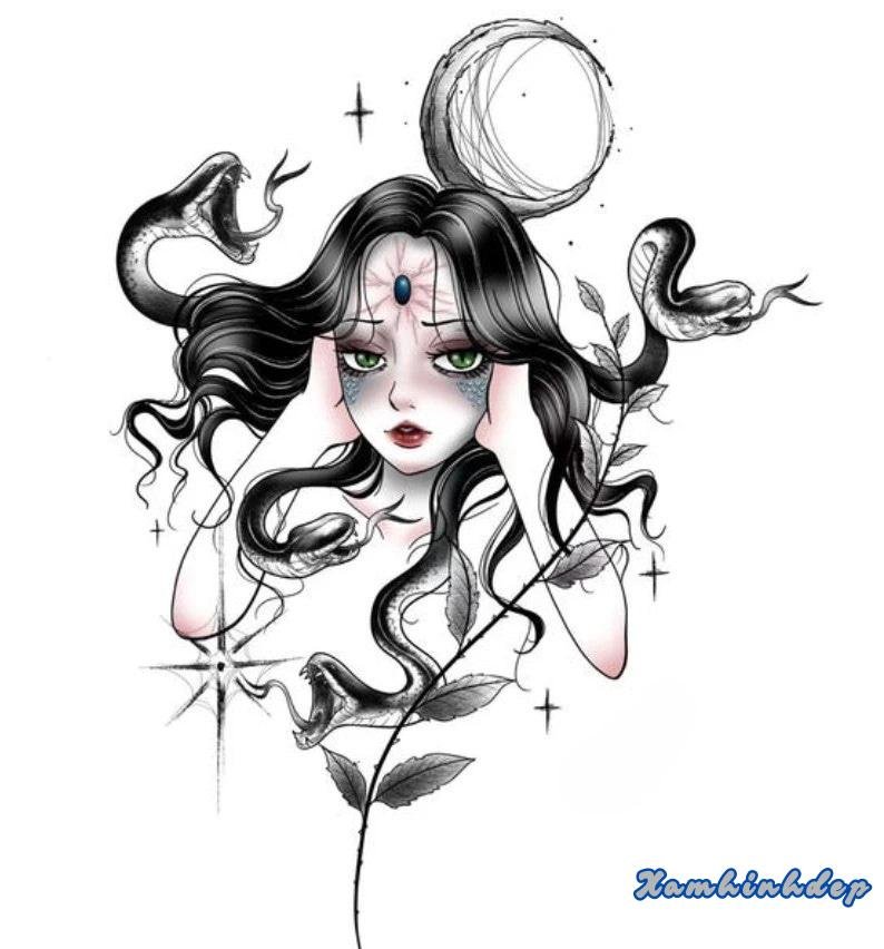 hình xăm medusa tinh xảo.