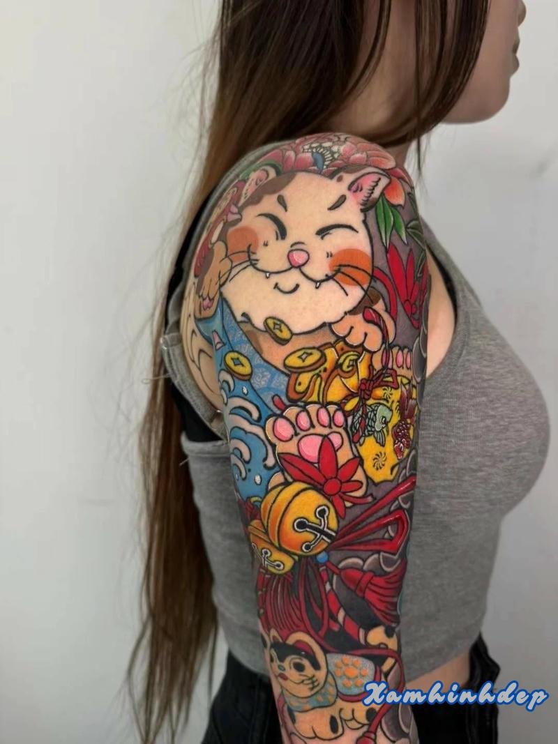 hình xăm mèo thần đẹp.