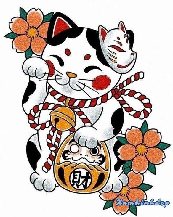 hình xăm mèo thần độc đáo.