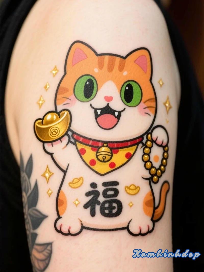 hình xăm mèo thần may.