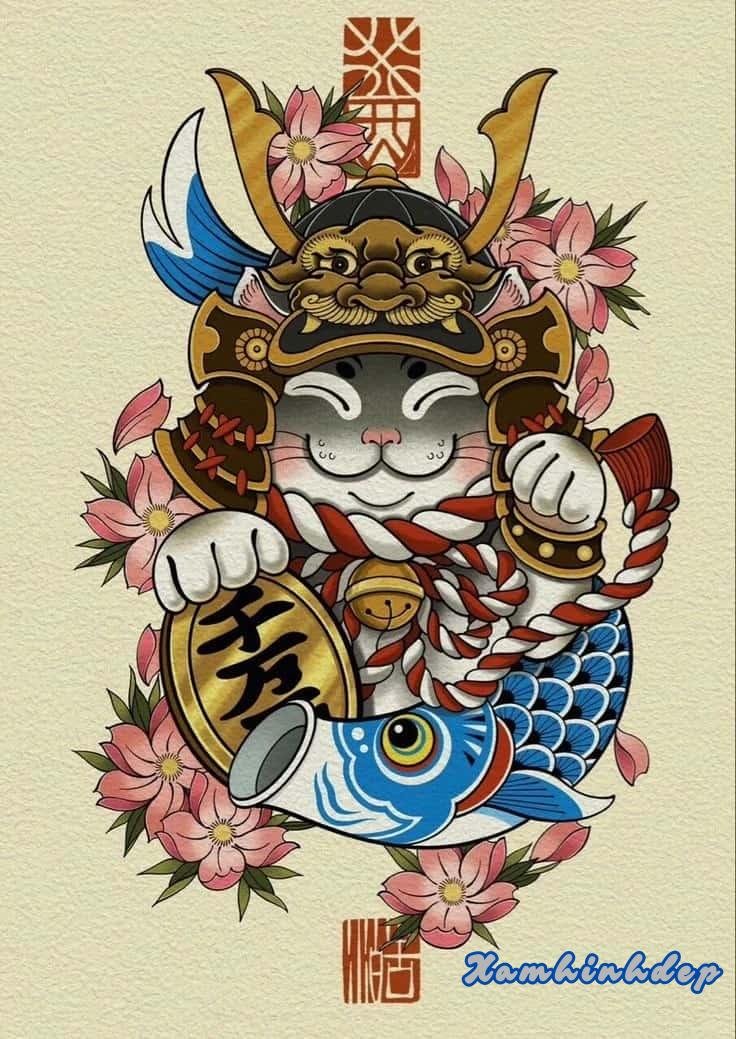 hình xăm mèo thần nghệ thuật.