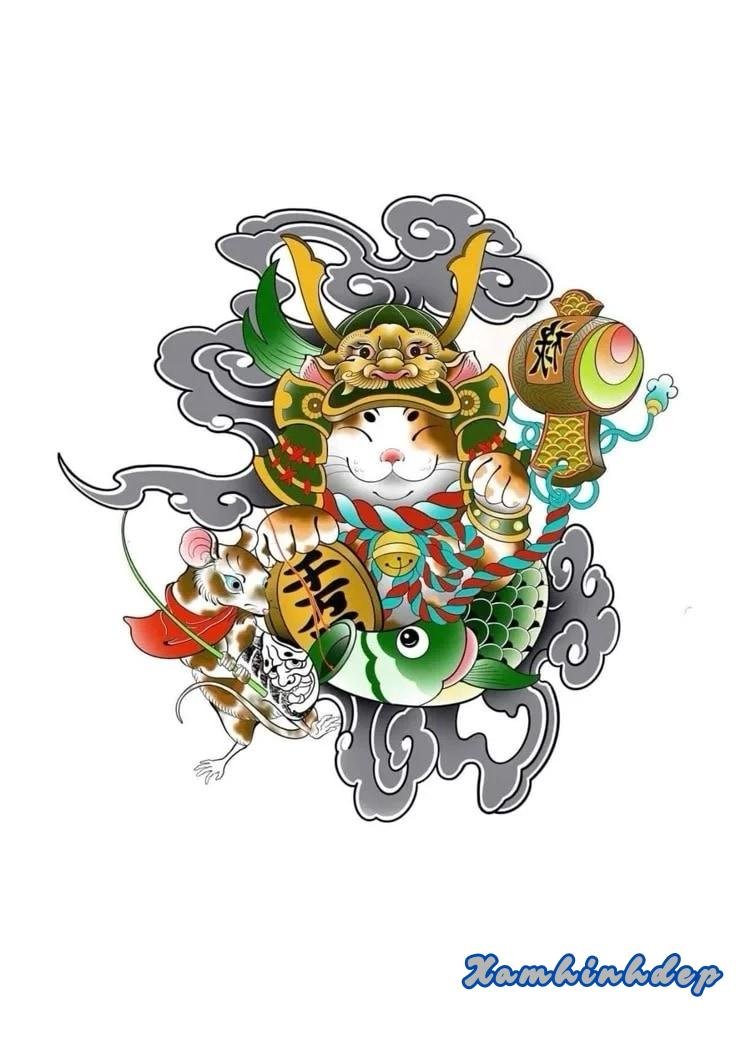 hình xăm mèo thần nổi bật.