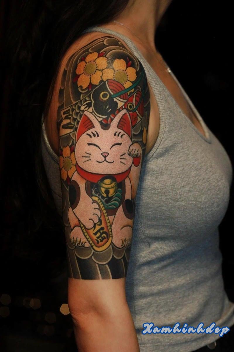hình xăm mèo thần tài.