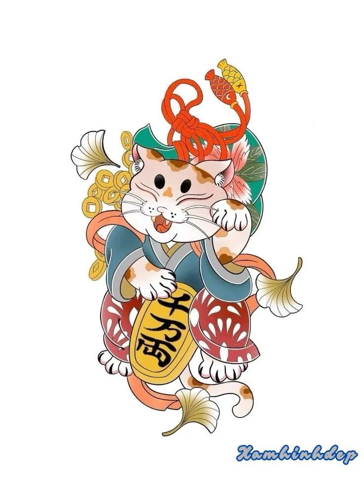 hình xăm mèo thần tinh xảo.