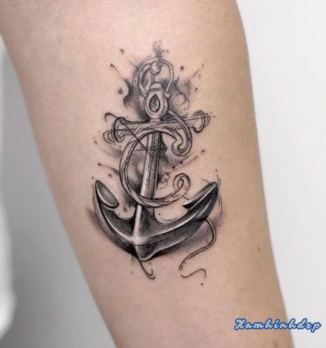 hình xăm mỏ neo ấn tượng.