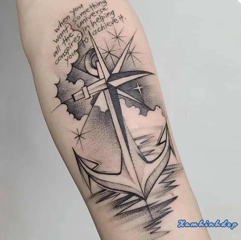 hình xăm mỏ neo độc đáo.