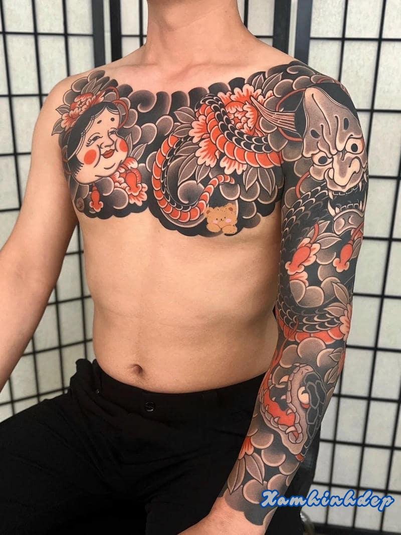 hình xăm ngực nam sắc nét.