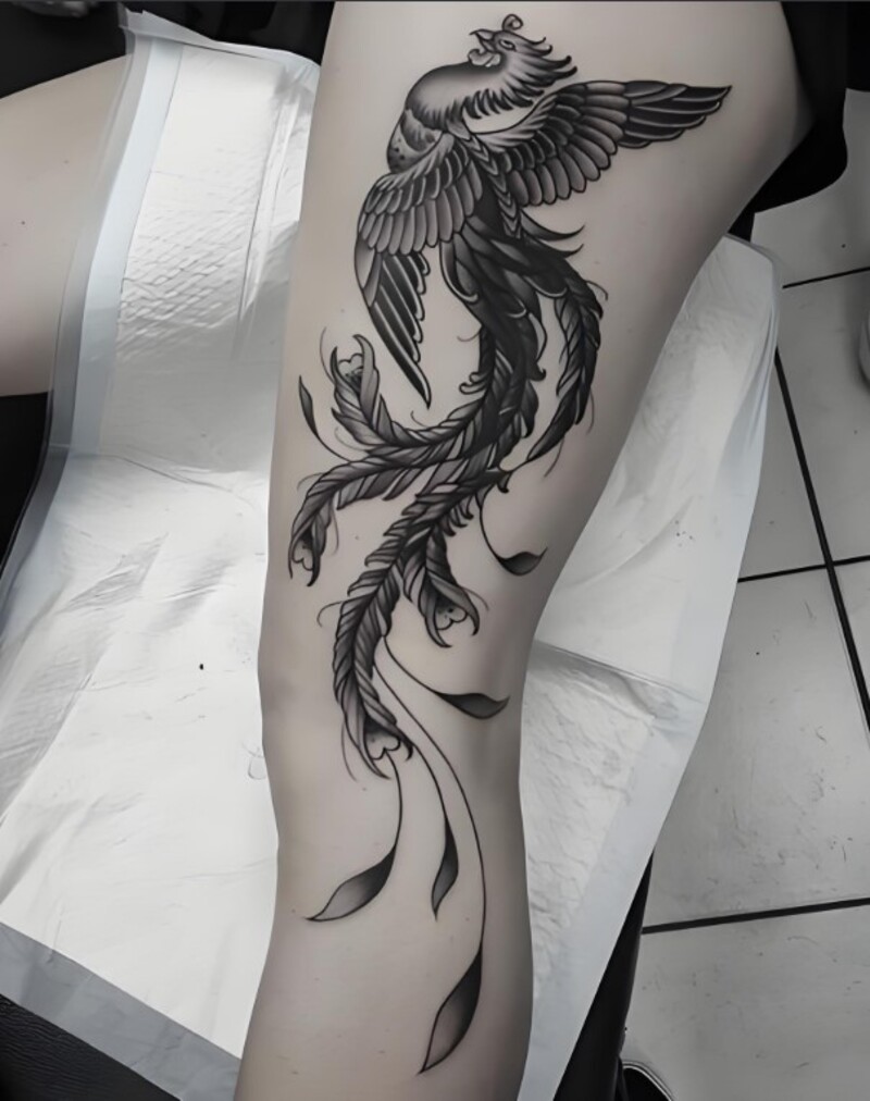 hình xăm phượng hoàng ở chân cho nữ