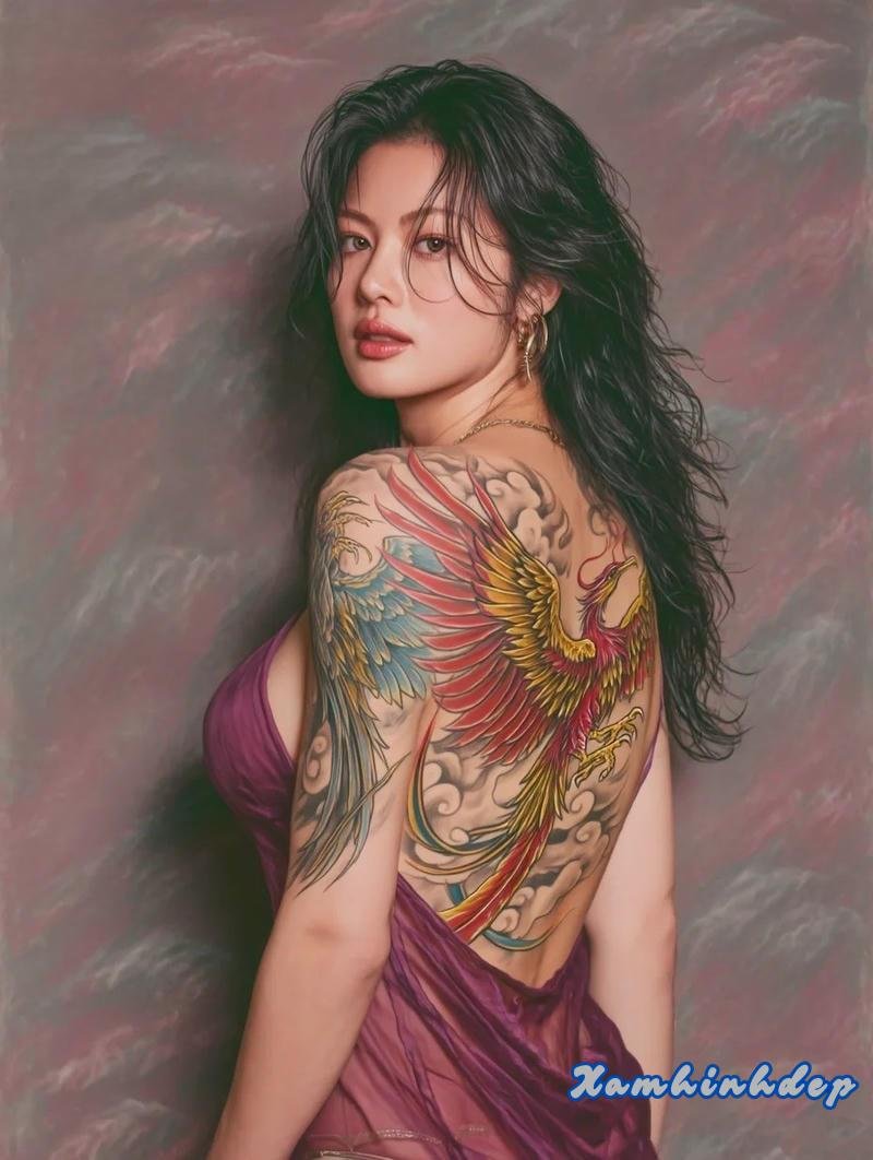 hình xăm phượng hoàng tinh xảo.