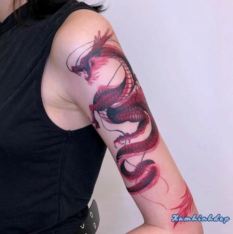 hình xăm rồng cho nữ tạo điểm nhấn nổi bật.