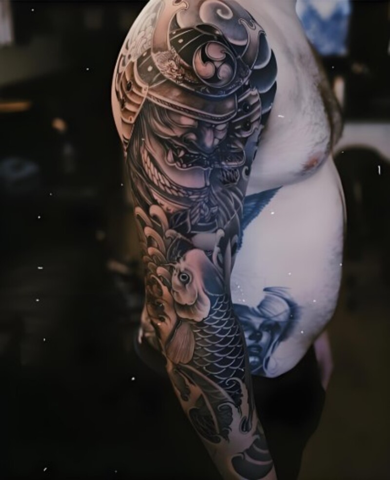 hình xăm samurai cá chép cho nam