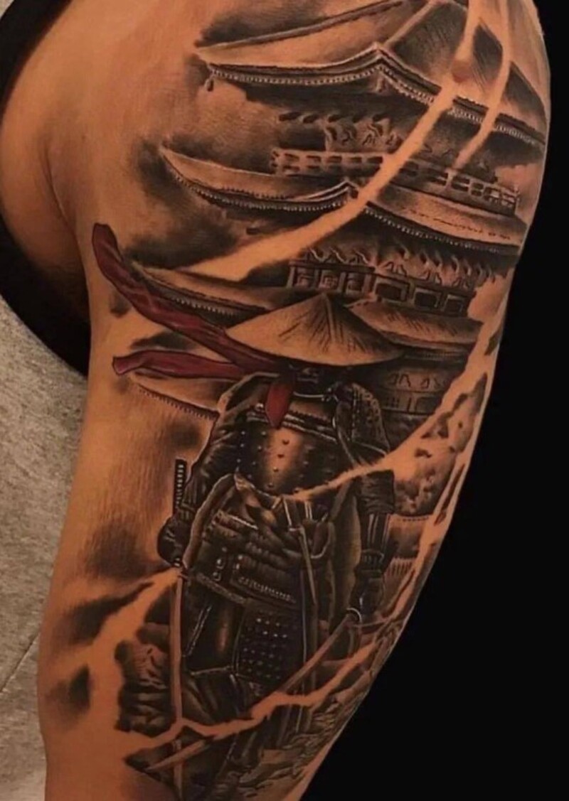 hình xăm samurai cầm kiếm cho nam