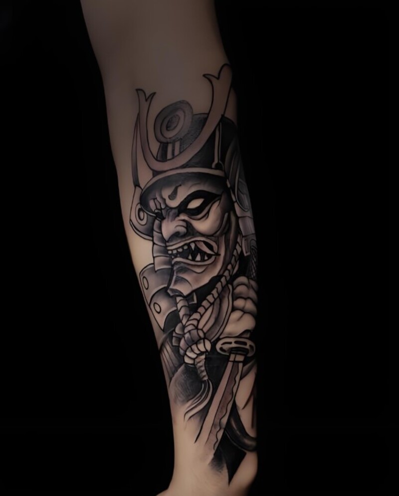 hình xăm samurai mặt quỷ cho nam