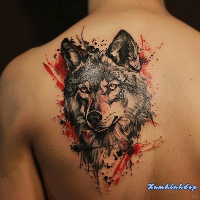 hình xăm sói cá tính mạnh.
