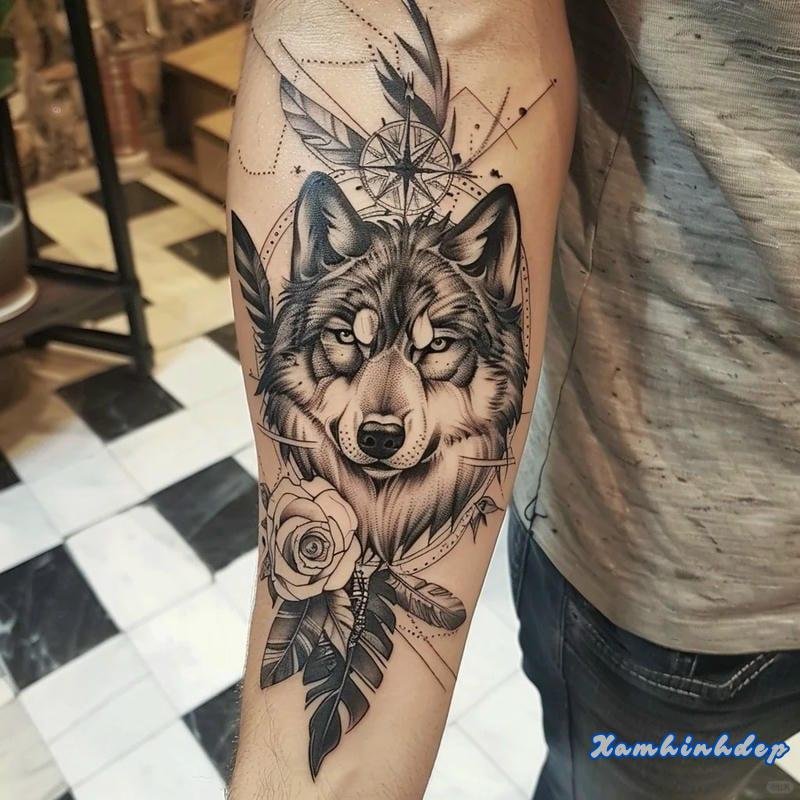 hình xăm sói đẹp mạnh mẽ.