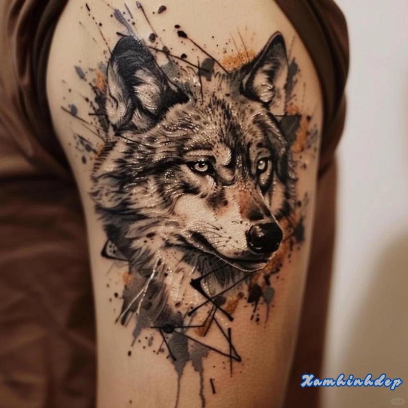 hình xăm sói uy lực mạnh.
