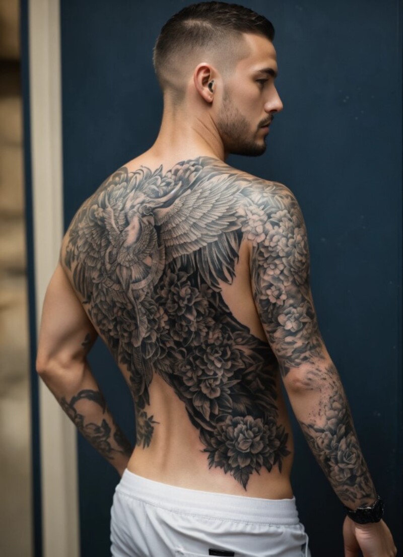 hoa văn hình xăm kín lưng cho nam