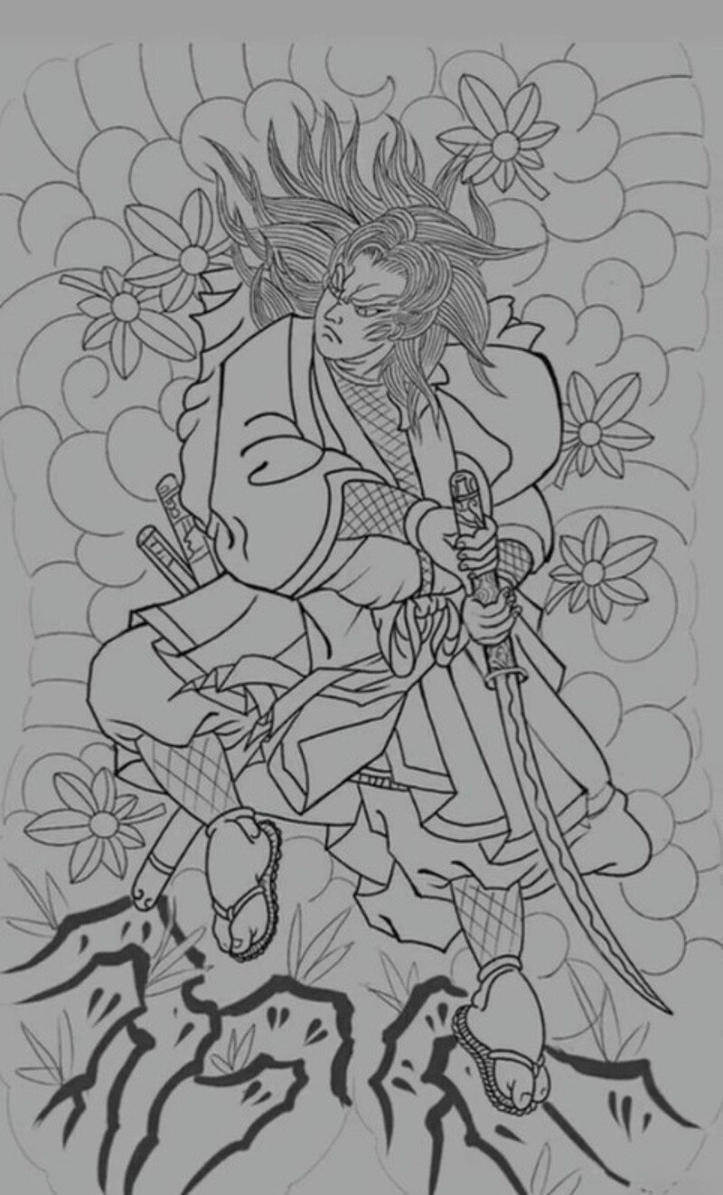 khung hình xăm samurai cho nam