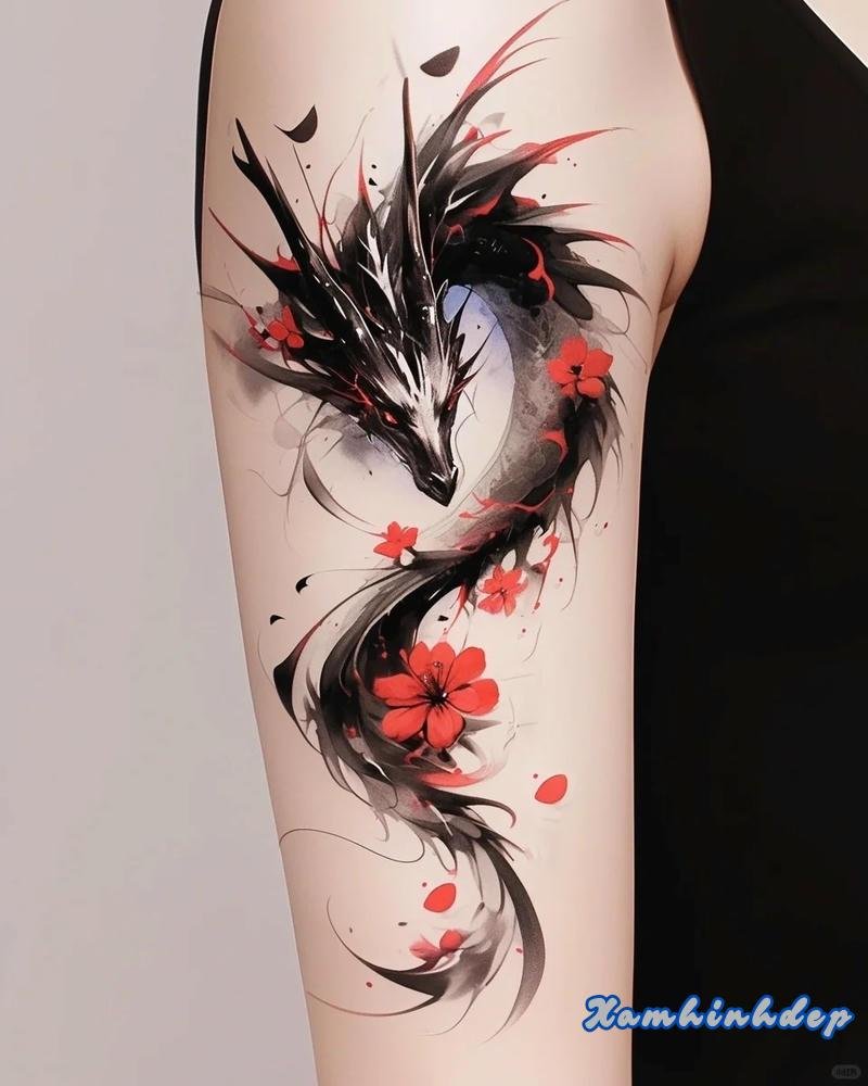 mẫu hình xăm rồng cho nữ đẹp cá tính.