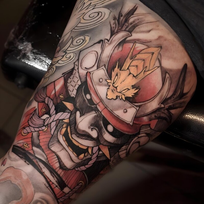 mẫu hình xăm samurai nhật cổ cho nam full chân