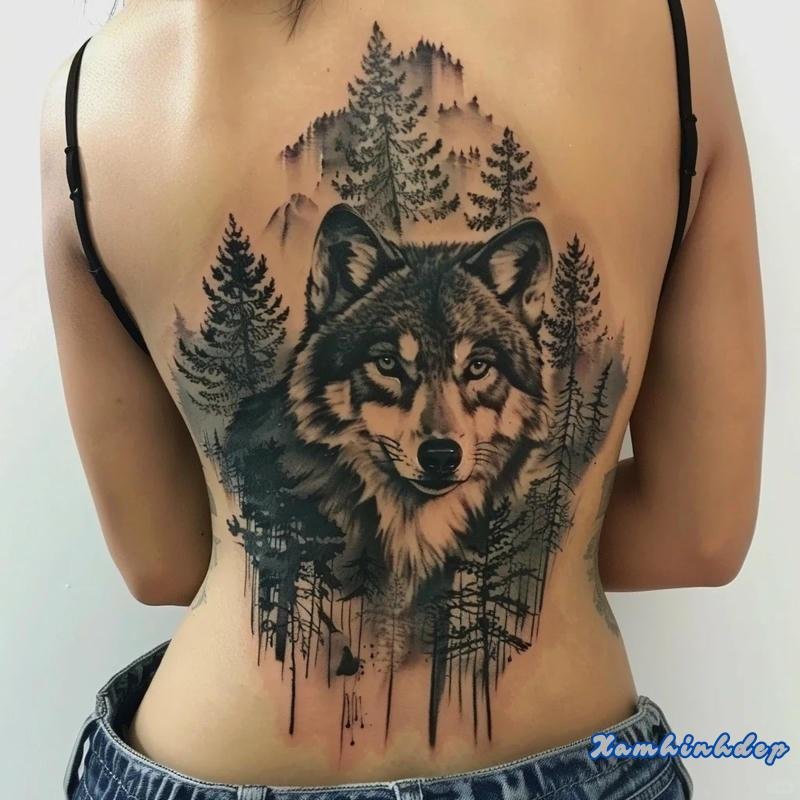 mẫu hình xăm sói nghệ thuật.