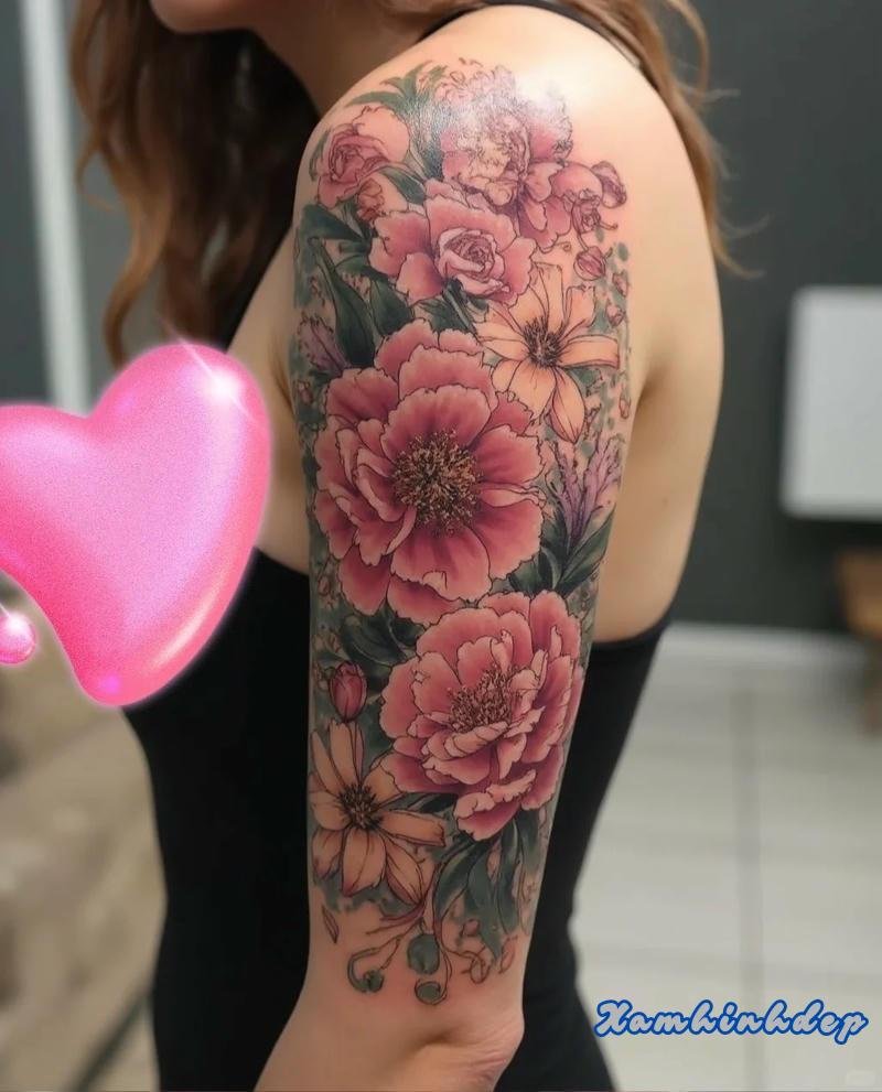 mẫu tattoo hoa mẫu đơn cho nữ được yêu thích.