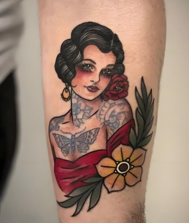 old school tattoo cô gái cho nam