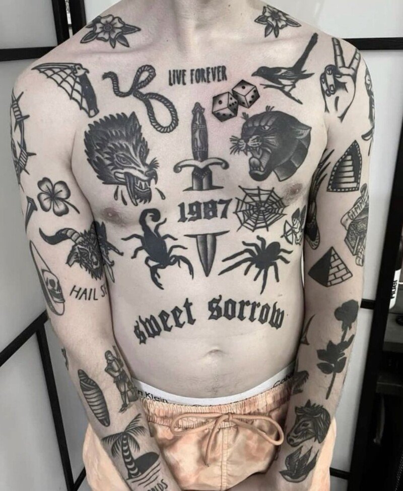 oldschool tattoo chất cho nam
