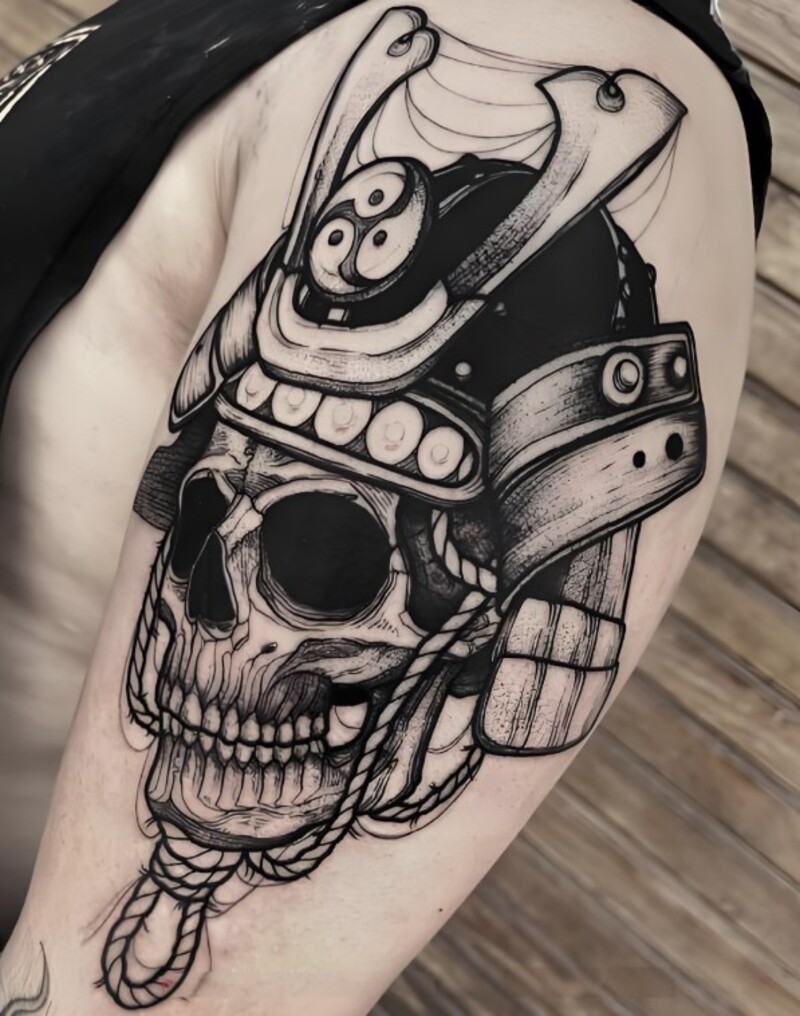 xăm hình đầu samurai cho nam