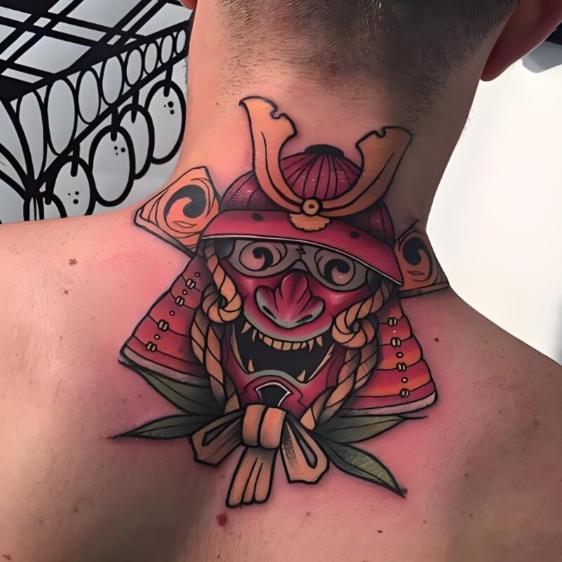 xăm hình samurai ở cổ cho nam