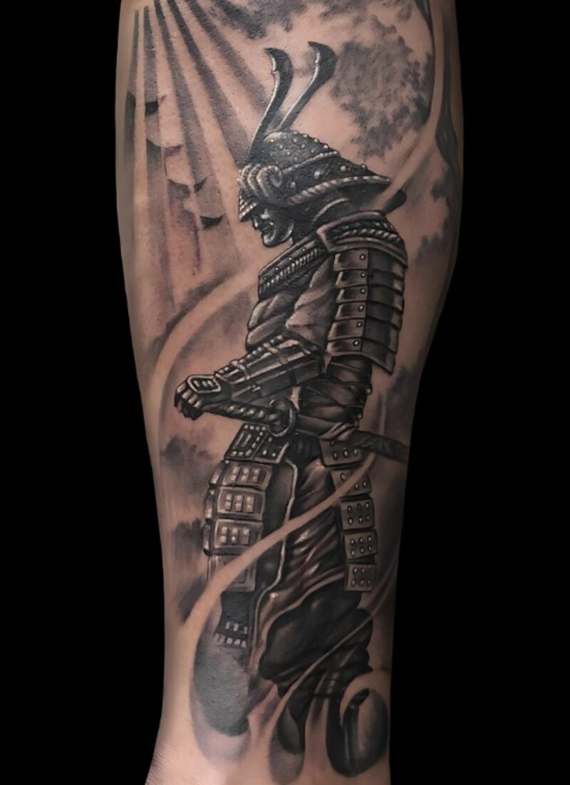 xăm samurai full chân cho nam