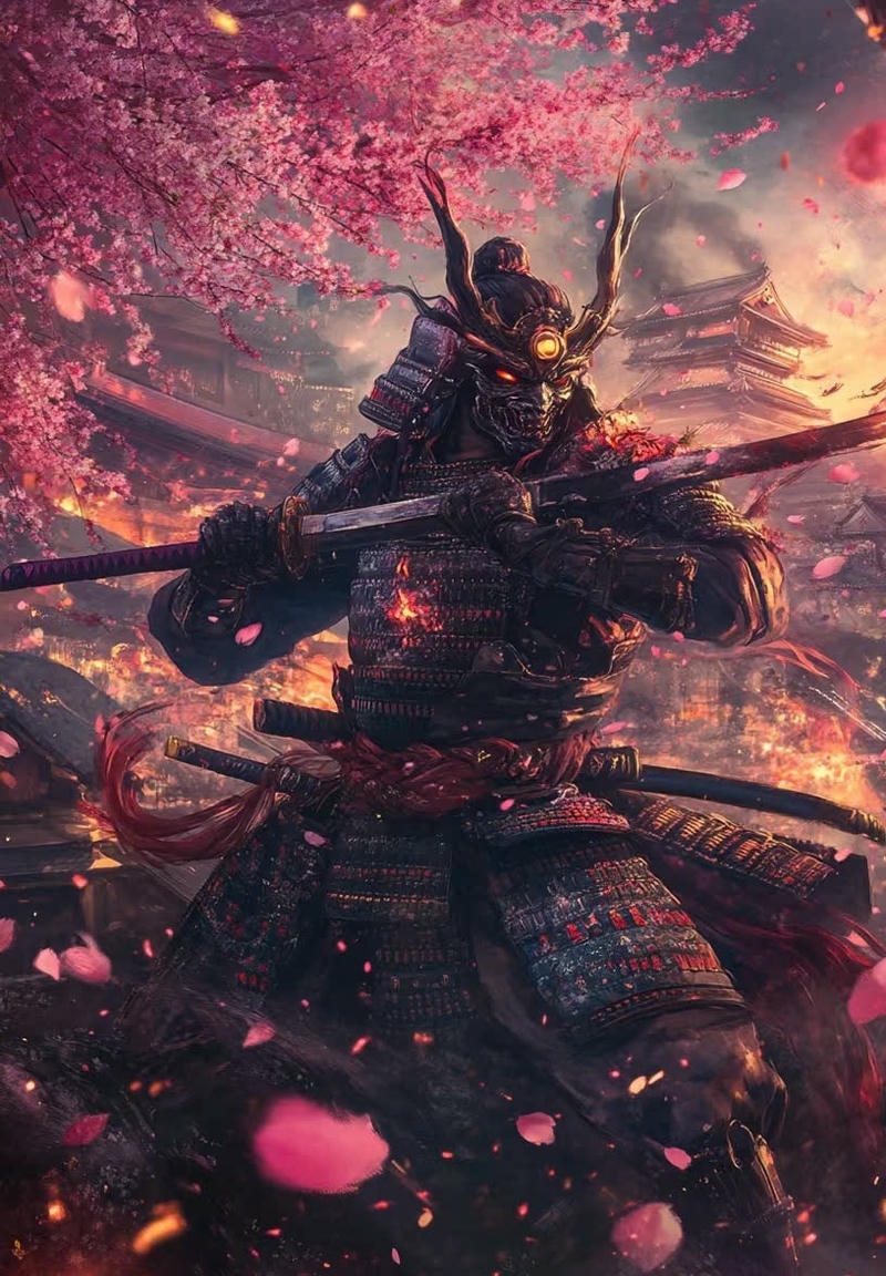 hình nên samurai mặt quỷ 3d