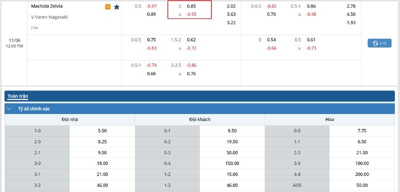 Kèo bóng đá của trận Machida Zelvia vs V Varen Nagasaki